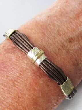 Retired SILPADA Leather Sterling & Brass TAN LINES Bracelet B3324